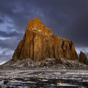 Bright red morning light on Shiprock