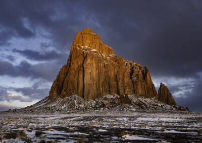 Bright red morning light on Shiprock