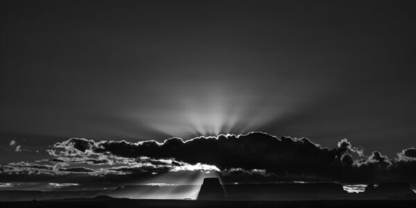 Sunrise over Tower Butte across Lake Powell