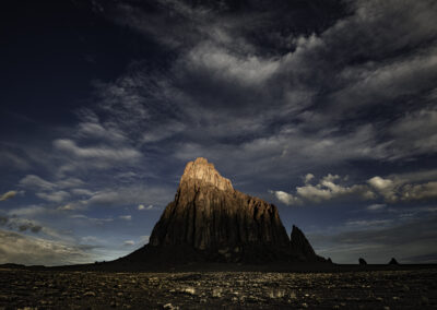 Morning light torching the tip of Shiprock