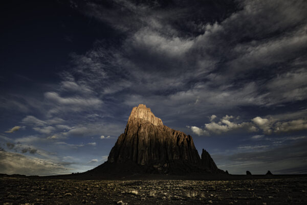 Morning light torching the tip of Shiprock