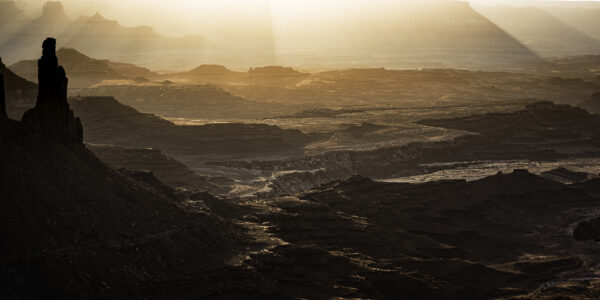 Sunrise through the bottom of Mesa Arch at Canyonlands NP