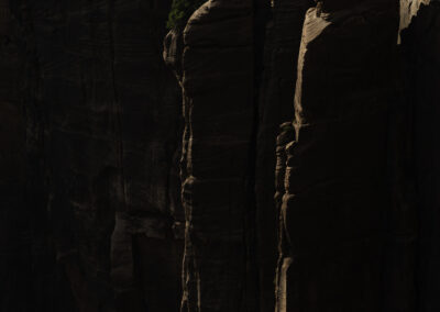 Last golden beams od light on the Zion canyon wall