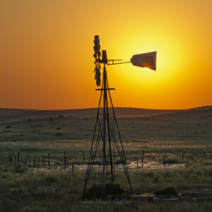 Orange Sunset & Windmill - Nebraska Sandhills